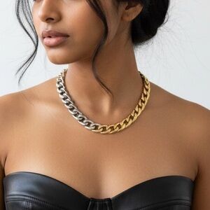 Two-Tone Silver/Gold Gemini Style Chunky Link Necklace